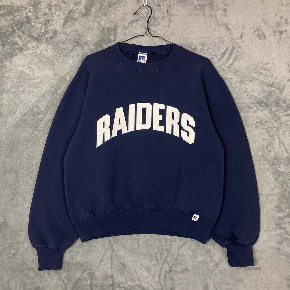 Vintage 90s Russell Athletic Raiders Crewneck Sweatshirt Small Made in USA Navy